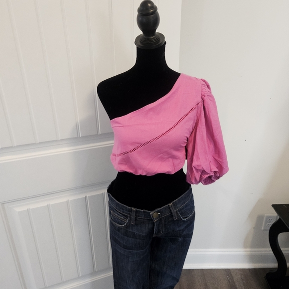 Showpo Women’s Pink One-Shoulder Crop Top W/ Elastic Waist Sz 10 EUC - Picture 6 of 16